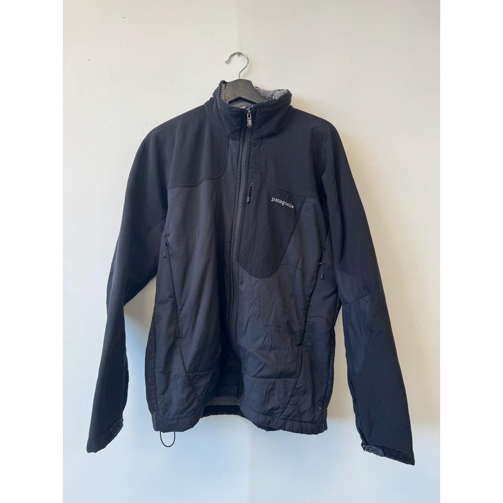 Patagonia Jacket Mens Large Black Gray Softshell Fleece Lined Quarter Zip Hiking